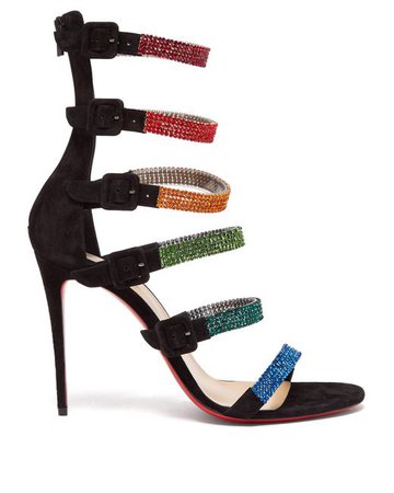 Christian Louboutin Women's Black Raynibo 100 Crystal-embellished Suede Sandals