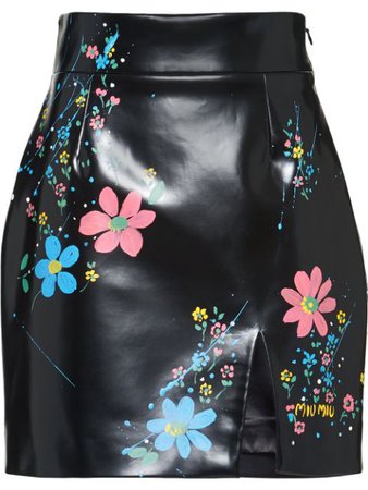 Miu Miu Ciré Floral Mini Skirt MG14171WLT Black | Farfetch