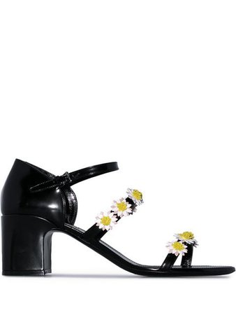 Fabrizio Viti black Bea 65 daisy-trim patent-leather sandals £610 - Buy Online - Mobile Friendly, Fast Delivery