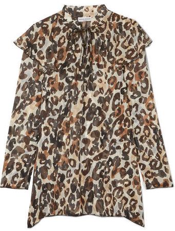 Leopard-print Silk-chiffon Blouse - Brown