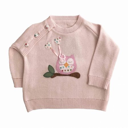 Blusão bebê mna c/ patchwork e abertura na lateral TAM P - rosa bebê - coruja - Sirley Malhas