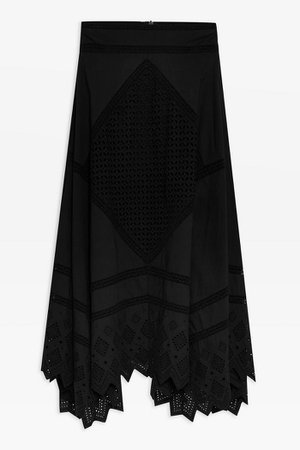 Mixed Broderie Midi Skirt | Topshop black