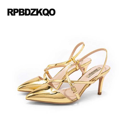 Cross Strap Pumps D'orsay Women Thin Metallic Gold Strappy High Heels Patent Leather Shoes Big Size 3 Inch Runway Slingback 33|strap pumps|shoes big sizecross strap pumps - AliExpress