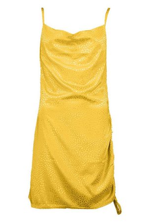 Jacquard Satin Ruched Slip Dress | boohoo
