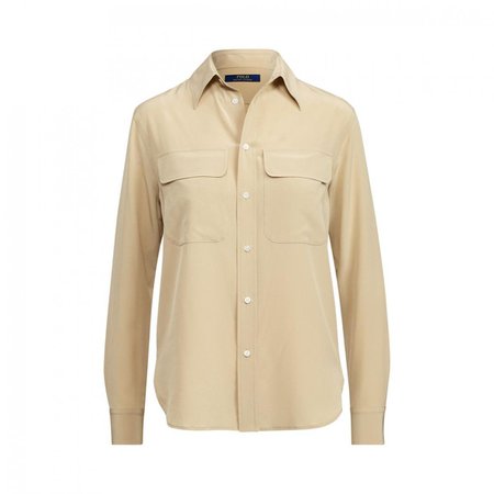 Shirts & Blouses Beige - Ralph Lauren Silk Crepe Button-Down Shirt Womens Beige – Hera Parquet