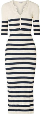 Sunday Striped Ribbed Stretch-knit Midi Dress - Navy