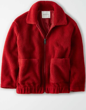 AE Fuzzy Sherpa Bomber Jacket red