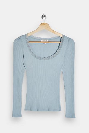 Blue Long Sleeve Lace T-Shirt | Topshop