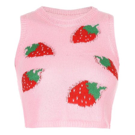 Strawberry Print Knit Vest - Cherryourshop