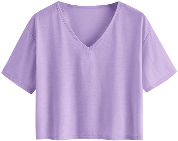 DIDK Women's Casual Tie Dye V Neck Short Sleeve Crop Top T Shirt Purple L at Amazon Women’s Clothing store