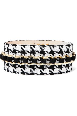 Black Chain-embellished houndstooth tweed and suede waist belt | Balmain | NET-A-PORTER