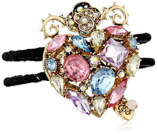 Betsey Johnson "Prom Party" Crystal Heart Mesh Wrapped 2 Row Hinged Bangle Bracelet: Clothing