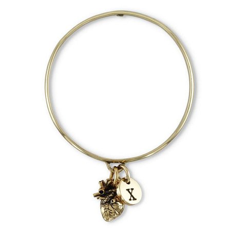 Lost Apostle Bronze Anatomical Heart and Initial Charm Bangle