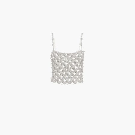 Embroidered rhinestone mesh top Crystal | Miu Miu