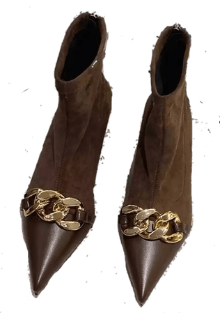 Сапоги-носки с цепями коричневая замша