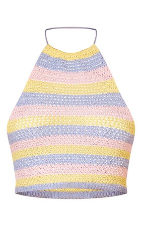 Baby Pink Stripe Crochet Racer Neck Top | PrettyLittleThing