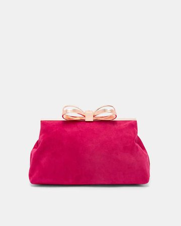 Suede bow clutch bag - Deep Pink | Bags | Ted Baker