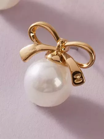 1pair Pearl Decor Bow Shaped Earrings | ROMWE