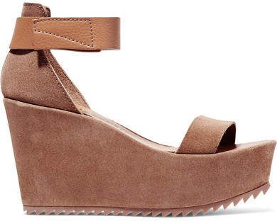 Fania Suede And Textured-leather Wedge Sandals - Tan