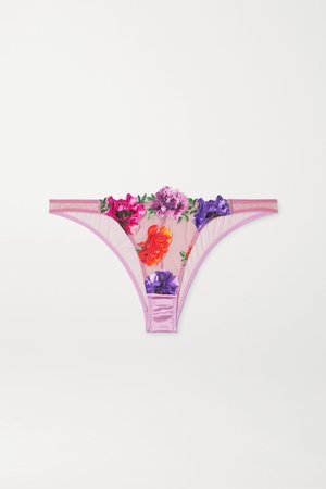 Lilac Satin-trimmed appliquéd stretch-tulle briefs | Fleur du Mal | NET-A-PORTER
