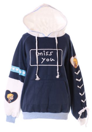 TS-164 Blau Weiß Mix Miss You Pullover Kapuzen-Sweatshirt Harajuku Kawaii | eBay