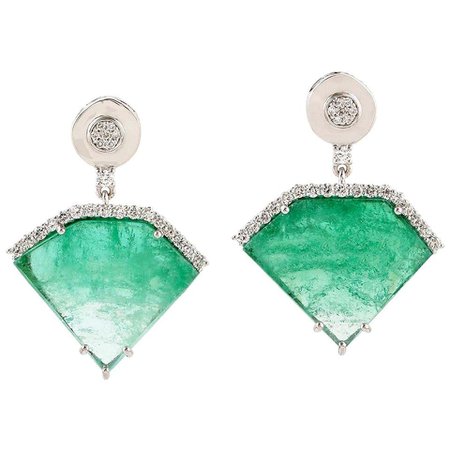 Emerald Diamond 18 Karat White Gold Earrings