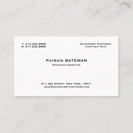 American Psycho Business Card - Patrick Bateman | Zazzle.com