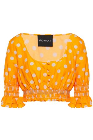 Marigold Cropped shirred polka-dot cotton and silk-blend top | Sale up to 70% off | THE OUTNET | NICHOLAS | THE OUTNET