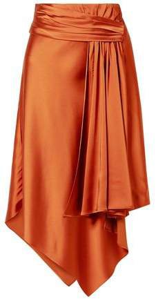 Asymmetric Draped Satin Skirt