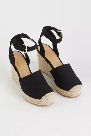 Wedge-heel Espadrille Sandals - Black - Ladies | H&M US