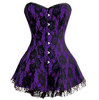 Purple Satin Gothic Burlesque Moulin Rouge Prom Costume Overbust Corset Dress