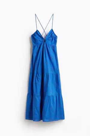 Dress with Eyelet Embroidery - Sweetheart Neckline - Sleeveless -Blue -Ladies | H&M US
