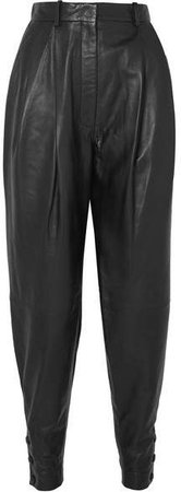 Atomica Pleated Leather Tapered Pants - Black