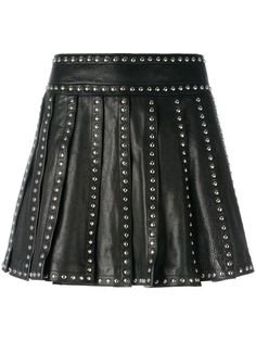 black pleated leather skirt