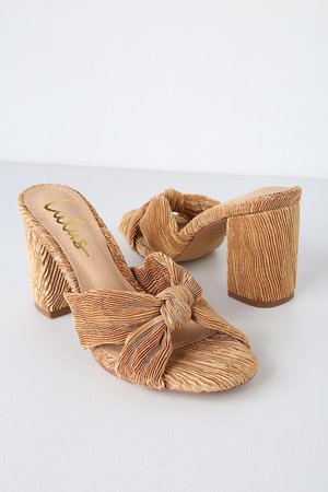 Cute Beige Sandals - High Heel Sandals - Knotted Sandals
