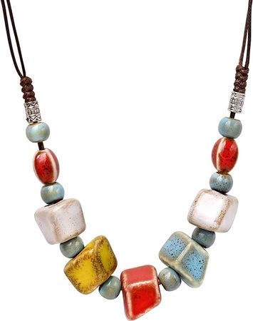 Amazon.com: MINACHI Bohemian Colorful Ceramic Beaded Necklace, Adjustable Cord, Jewelry Gifts for Women: Clothing, Shoes & Jewelry