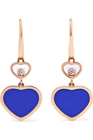 Chopard | Happy Hearts 18-karat rose gold, diamond and lapis lazuli earrings | NET-A-PORTER.COM