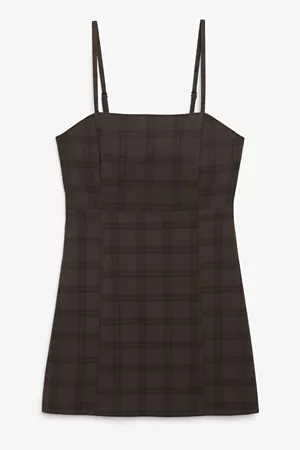 Spaghetti strap mini dress - Brown check - Dresses - Monki WW