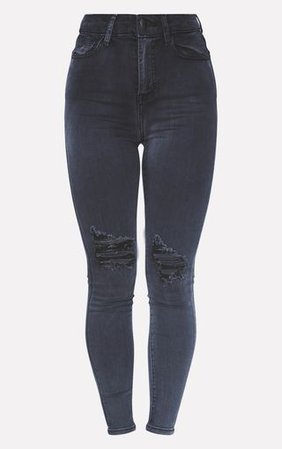 PRETTYLITTLETHING Washed Black Knee Rip 5 Pocket Skinny Jean - Denim Shop - Clothing | PrettyLittleThing