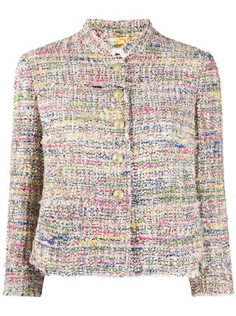 Shop white & pink Etro cropped-sleeve tweed jacket with Express Delivery - Farfetch
