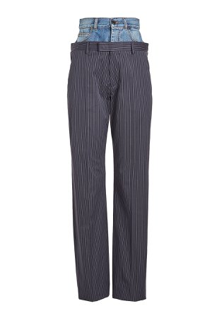 Pinstriped Pants with Denim Waistband Gr. IT 38