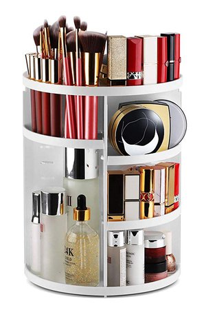Amazon.com: Syntus 360 Rotating Makeup Organizer, DIY Adjustable Bathroom Makeup Carousel Spinning Holder Rack, Large Capacity Cosmetics Storage Box Vanity Shelf Countertop, Fits Makeup Brushes, Lipsticks, White: Beauty