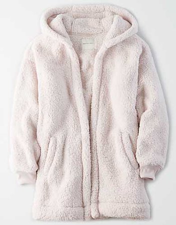 AE Fuzzy Sherpa Hooded Cardigan pink