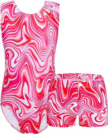Amazon.com: rainbowsnow Gymnastics Leotards Set for Girls Size 7-8 Years Old Sleeveless Tank Pink Print Leos with Matching Shorts Adorable One Piece Gym Practicing Outfits : Clothing, Shoes & Jewelry