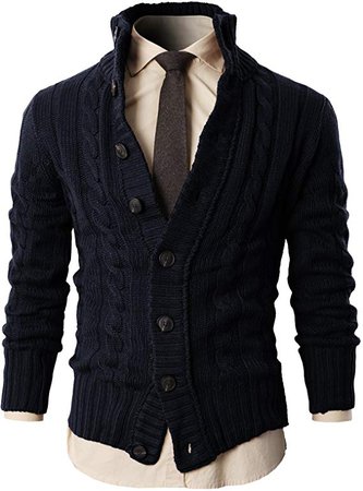 H2H Mens Regular Fit Shawl Collar Knit Cardigan with Elbow Patch Navy US L/Asia XL (KMOCAL020) at Amazon Men’s Clothing store