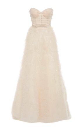 Strapless Embroidered Gown with Capelet by Reem Acra | Moda Operandi