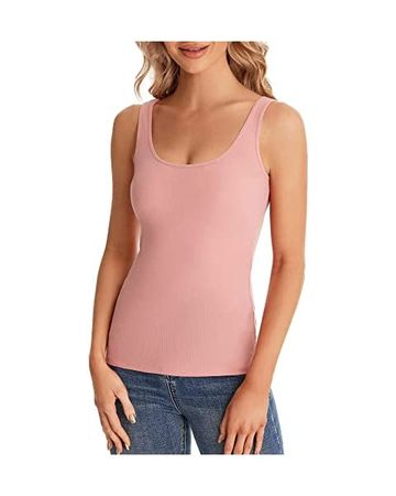 Ivay Scoop Neck Ribbed Knit Tank Top Sleeveless Cotton Wife Beater Camisole Shirts Pink at Amazon Women’s Clothing store