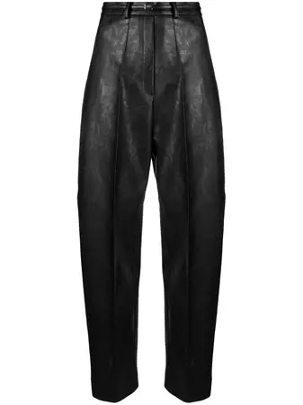 GIA STUDIOS Belted Faux Leather Tapered Trousers - Farfetch