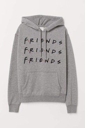 Hooded top with embroidery - Gray
