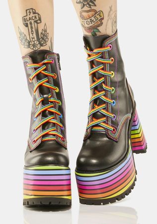 Club Exx Rainbow Striped Platform Lace-Up Boots – Dolls Kill